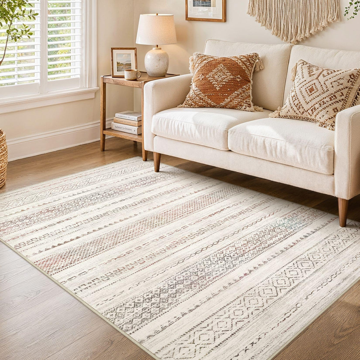 Nakagishi 10X14 Area Rugs for Living Room: Washable Modern Abstract Rug with Non-Slip Silicone Backing Low Pile Soft Carpet for Bedroom & Dining Decor Ideal for Families with Kids and Pets-Brown