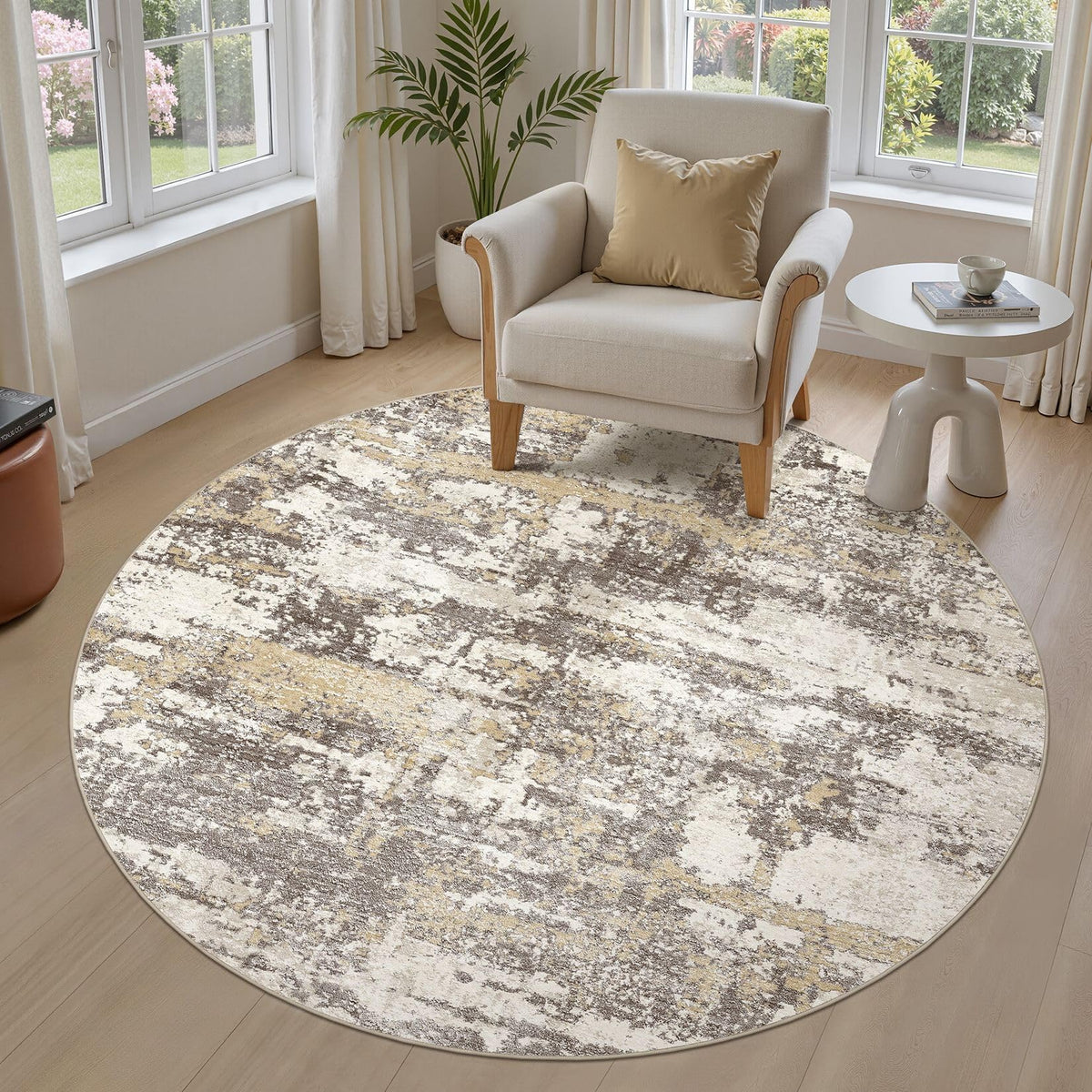 8x10 Area Rugs Living Room Abstract Washable Rug, Gold Brown