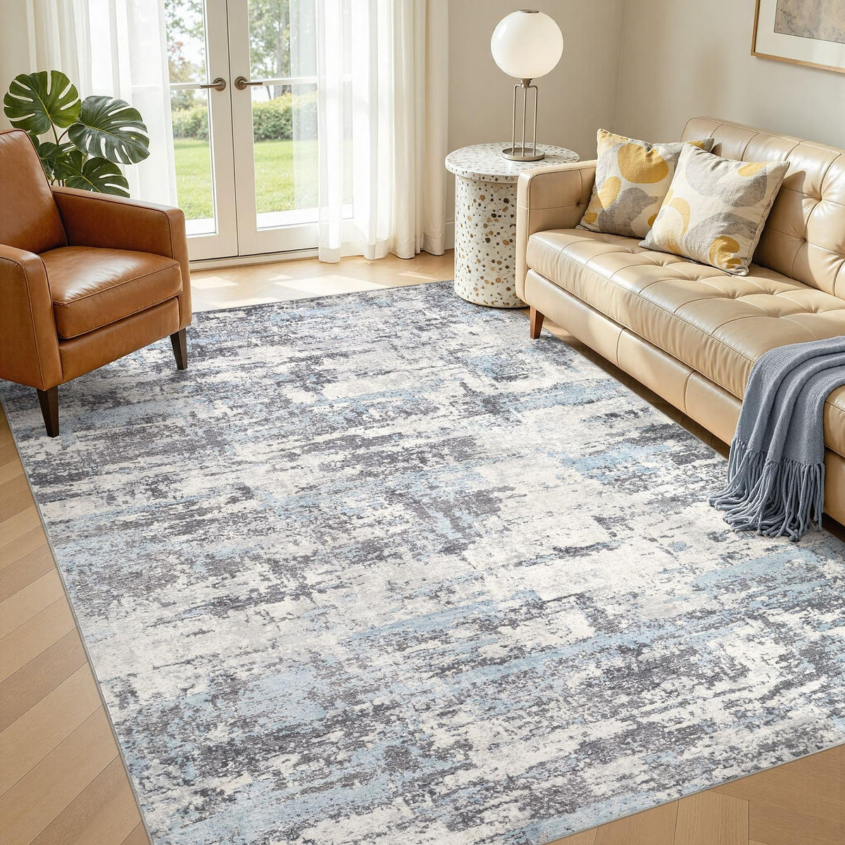 8x10 Area Rugs Living Room Abstract Washable Rug, Gold Brown