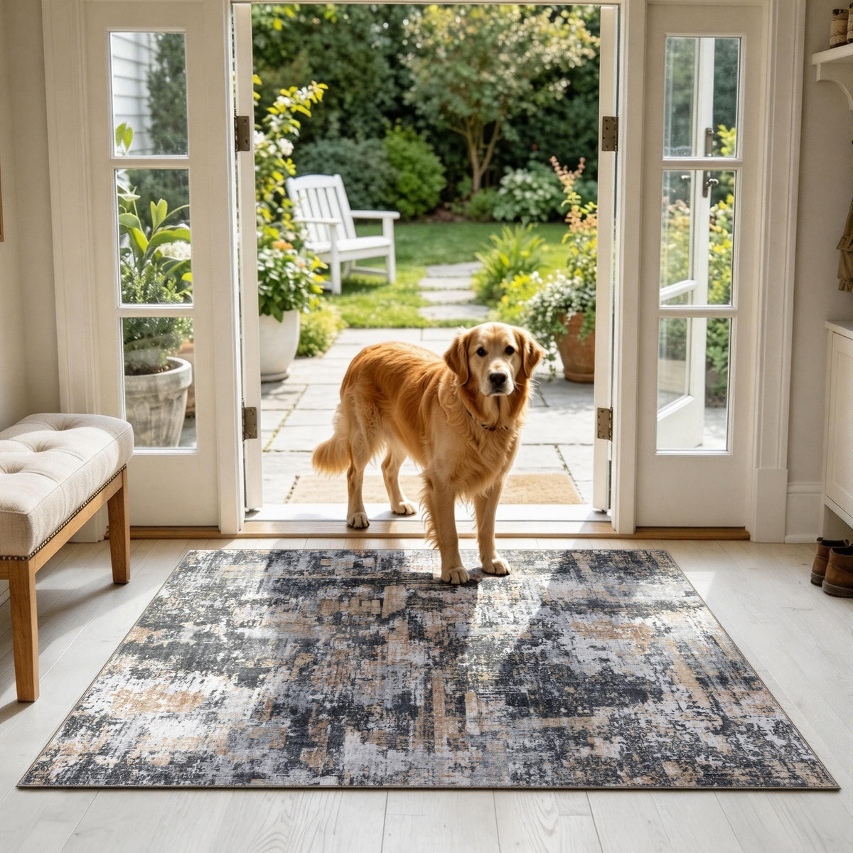 Sasttie 8x10 Washable Area Rug, Modern Abstract Large Carpet, Black & White