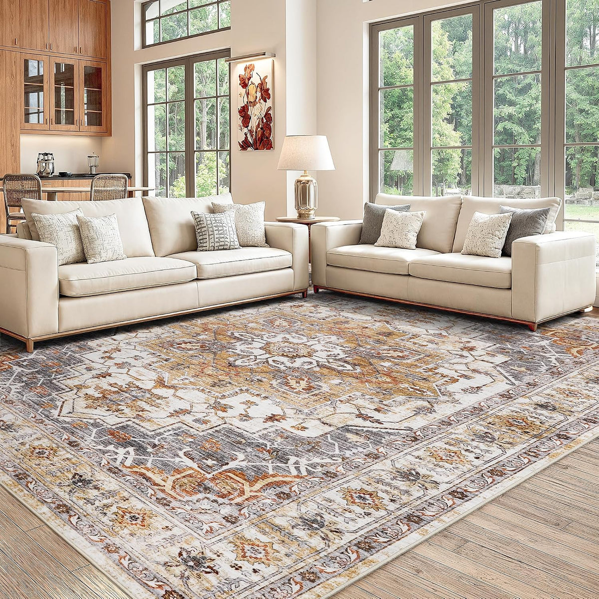 befbee 8x10 Area Rugs for Living Room, Washable Vintage Non Slip Rug
