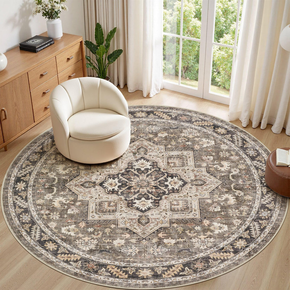 cotiled 9x12 Area Rug for Living Room, Washable, Traditional, Beige