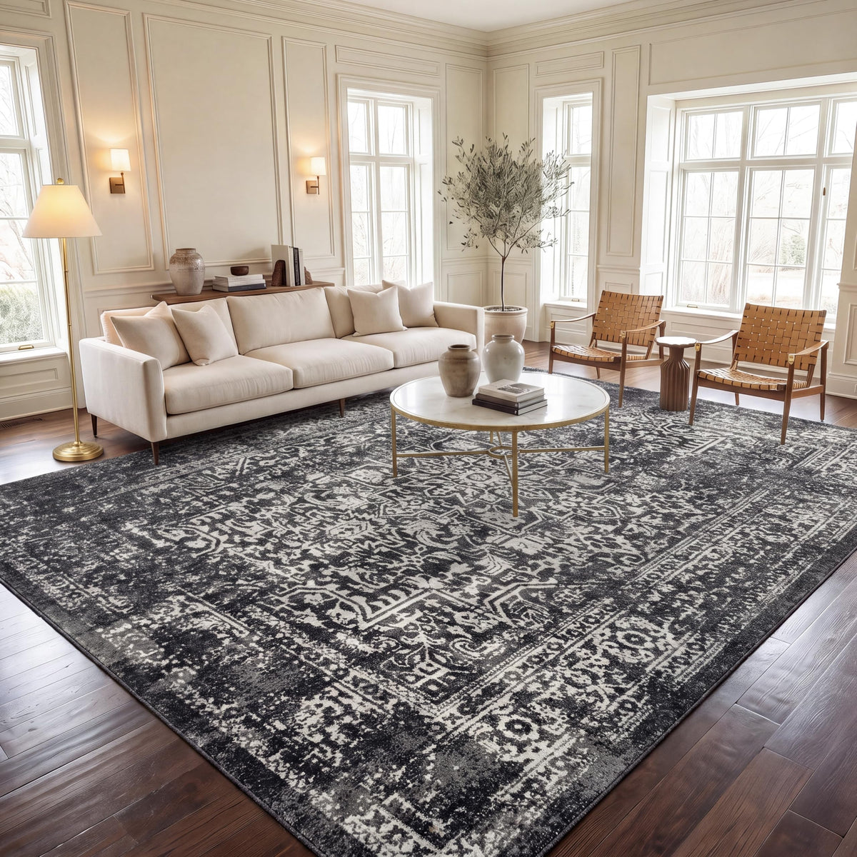 SAFAVIEH Evoke Area Rug 8x10 Large, Ivory & Taupe EVK256E