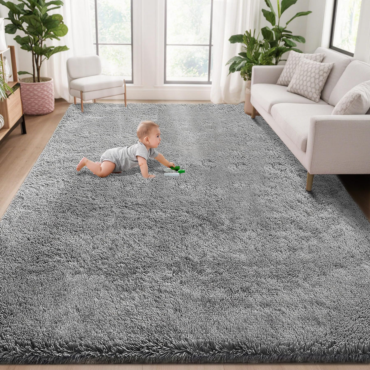 8x10 Area Rugs for Living Room: Fluffy Shag Soft Washable Rug Large Fuzzy Plush Indoor Carpet for Bedroom Nursery Playroom Kids Girls Boys Room (Black, 8'x10')