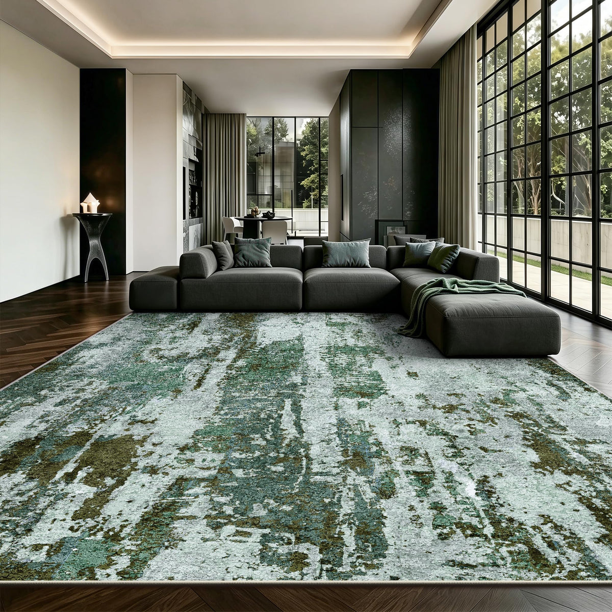 8x10 Area Rugs, Abstract Morden Soft Washable Rug, Non-Slip Low Pile Rugs for Living Room, Bedroom, Dining Room, Home, Office(Ocean Blue)