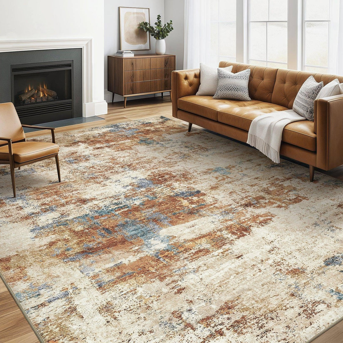 LOONGRUG 6x9 Area Rugs Washable Neutral Modern Abstract Living Room Rug