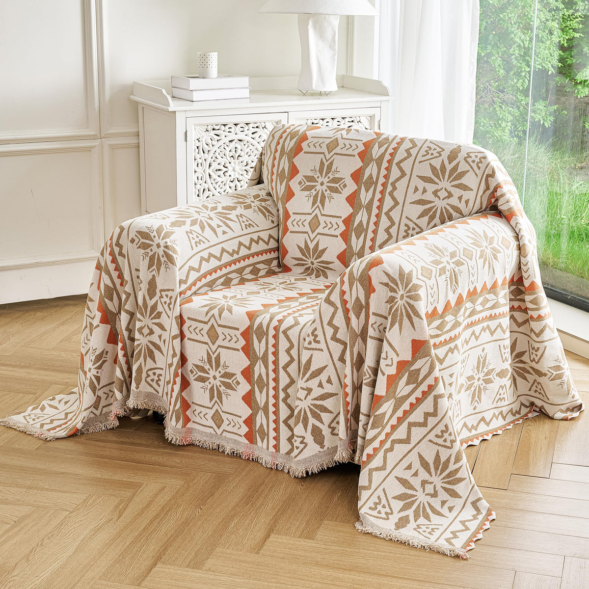 Couch Cover for Dogs Washable Sofa Cover, Sectional Couch Covers, Sofa Covers for 2 Cushion Couch, Non Slip Stripe Sofa Slipcovers Furniture Protector (Beige, 71x102)