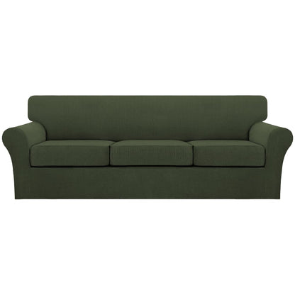 Turquoize 4 Piece Couch Cover Sofa Covers for 3 Cushion Couch Sofa Slipcovers Washable Sofa Cover for Dogs with Individual Couch Cushion Covers Feature Jacquard Fabric(3 Cushion Sofa, Biscotti Beige)