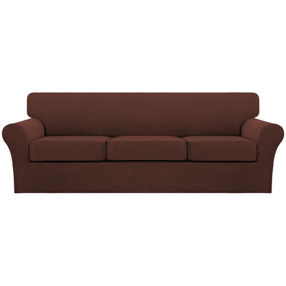 Turquoize 4 Piece Couch Cover Sofa Covers for 3 Cushion Couch Sofa Slipcovers Washable Sofa Cover for Dogs with Individual Couch Cushion Covers Feature Jacquard Fabric(3 Cushion Sofa, Biscotti Beige)