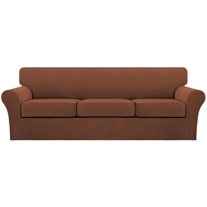 Turquoize 4 Piece Couch Cover Sofa Covers for 3 Cushion Couch Sofa Slipcovers Washable Sofa Cover for Dogs with Individual Couch Cushion Covers Feature Jacquard Fabric(3 Cushion Sofa, Biscotti Beige)