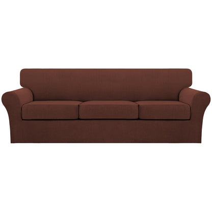 Turquoize 4 Piece Couch Cover Sofa Covers for 3 Cushion Couch Sofa Slipcovers Washable Sofa Cover for Dogs with Individual Couch Cushion Covers Feature Jacquard Fabric(3 Cushion Sofa, Biscotti Beige)