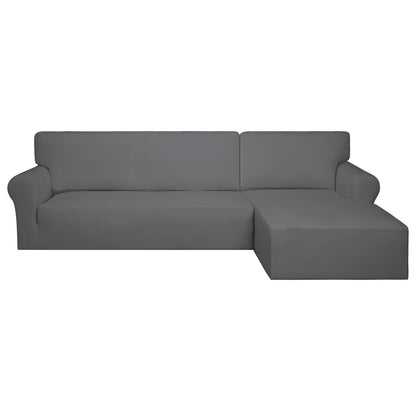 PureFit Super Stretch Sectional Couch Covers - 2 pcs Spandex Non Slip, with Elastic Bottom for L Shape Sectional Sofa Couches, Great for Kids & Pets (3 Seat Sofa + 3 Seat Chaise, Dark Gray)