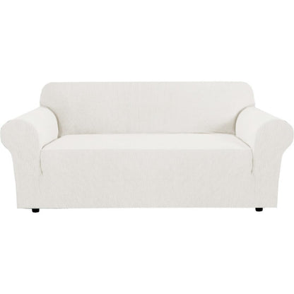 H.VERSAILTEX Stretch Sofa Covers for 3 Cushion Couch Covers Sofa Slipcovers for Living Room Feature Thick Checked Jacquard Fabric with Elastic Bottom, Sofa Large - Sand