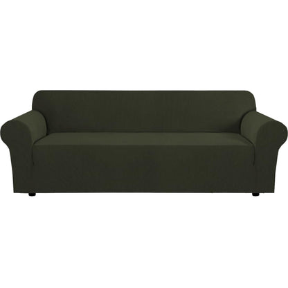 H.VERSAILTEX Stretch Sofa Covers for 3 Cushion Couch Covers Sofa Slipcovers for Living Room Feature Thick Checked Jacquard Fabric with Elastic Bottom, Sofa Large - Sand