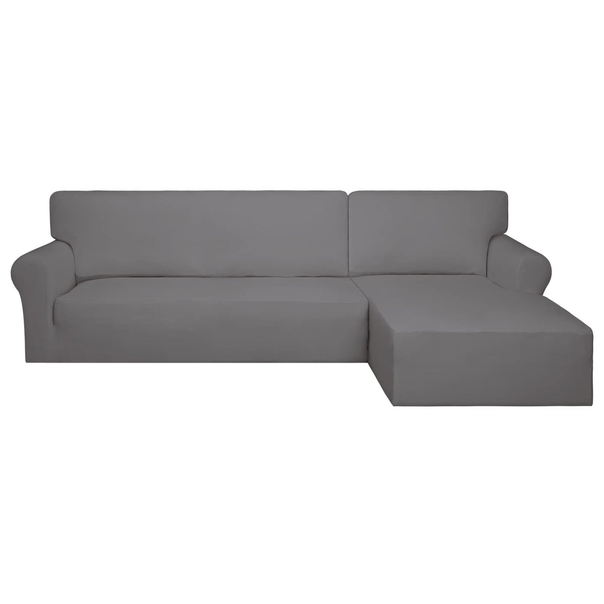 PureFit Super Stretch Sectional Couch Covers - 2 pcs Spandex Non Slip, with Elastic Bottom for L Shape Sectional Sofa Couches, Great for Kids & Pets (3 Seat Sofa + 3 Seat Chaise, Dark Gray)