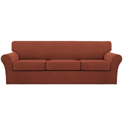 Turquoize 4 Piece Couch Cover Sofa Covers for 3 Cushion Couch Sofa Slipcovers Washable Sofa Cover for Dogs with Individual Couch Cushion Covers Feature Jacquard Fabric(3 Cushion Sofa, Biscotti Beige)