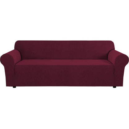 H.VERSAILTEX Stretch Sofa Covers for 3 Cushion Couch Covers Sofa Slipcovers for Living Room Feature Thick Checked Jacquard Fabric with Elastic Bottom, Sofa Large - Sand