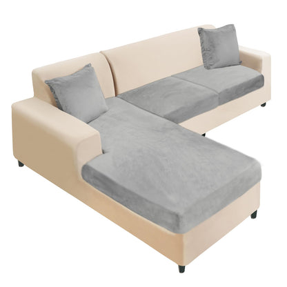 NAISI Sectional Couch Cover 4 Pieces Velvet Separate Couch Cushion Covers L Shape Soft Stretch Sofa Slipcovers with 2pcs Pillowcases for Left/Right Chaise Sectional Couch(3 Seater+1 Chaise,Dark Grey)