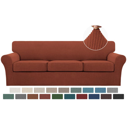 Turquoize 4 Piece Couch Cover Sofa Covers for 3 Cushion Couch Sofa Slipcovers Washable Sofa Cover for Dogs with Individual Couch Cushion Covers Feature Jacquard Fabric(3 Cushion Sofa, Biscotti Beige)