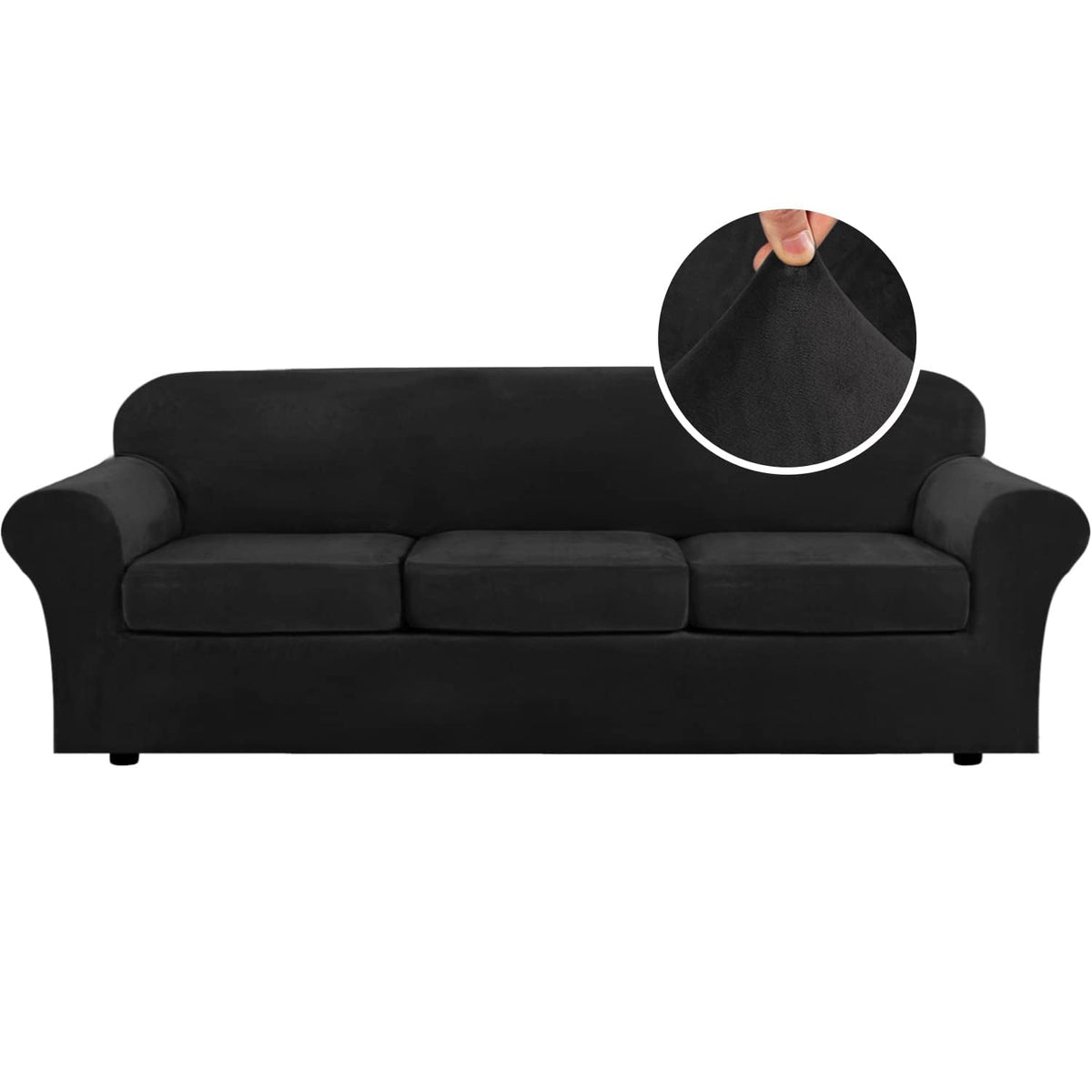 H.VERSAILTEX Modern Velvet Plush 4 Piece High Stretch Sofa Slipcover Furniture Protector Form Fit Luxury Thick Sofa Cover for 3 Cushion Couch, Machine Washable Width Up to 90 Inch(Sofa,Ivory)