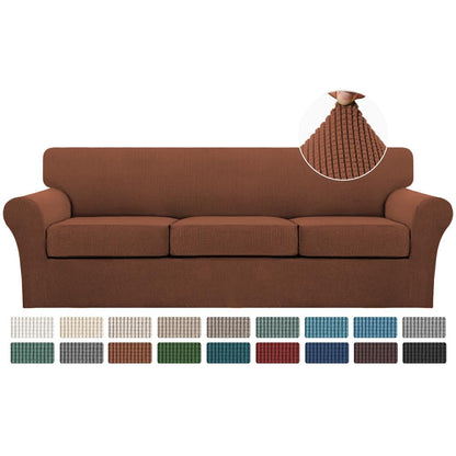 Turquoize 4 Piece Couch Cover Sofa Covers for 3 Cushion Couch Sofa Slipcovers Washable Sofa Cover for Dogs with Individual Couch Cushion Covers Feature Jacquard Fabric(3 Cushion Sofa, Biscotti Beige)