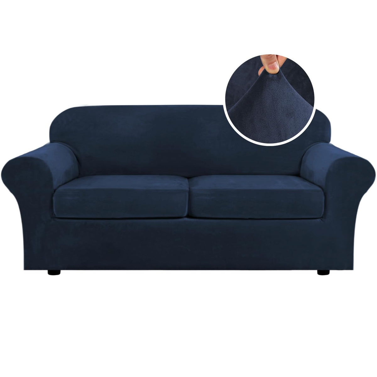 H.VERSAILTEX Modern Velvet Plush 4 Piece High Stretch Sofa Slipcover Furniture Protector Form Fit Luxury Thick Sofa Cover for 3 Cushion Couch, Machine Washable Width Up to 90 Inch(Sofa,Ivory)