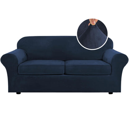 H.VERSAILTEX Modern Velvet Plush 4 Piece High Stretch Sofa Slipcover Furniture Protector Form Fit Luxury Thick Sofa Cover for 3 Cushion Couch, Machine Washable Width Up to 90 Inch(Sofa,Ivory)