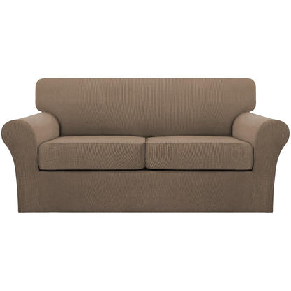 Turquoize 4 Piece Couch Cover Sofa Covers for 3 Cushion Couch Sofa Slipcovers Washable Sofa Cover for Dogs with Individual Couch Cushion Covers Feature Jacquard Fabric(3 Cushion Sofa, Biscotti Beige)