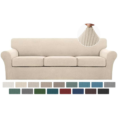 Turquoize 4 Piece Couch Cover Sofa Covers for 3 Cushion Couch Sofa Slipcovers Washable Sofa Cover for Dogs with Individual Couch Cushion Covers Feature Jacquard Fabric(3 Cushion Sofa, Biscotti Beige)