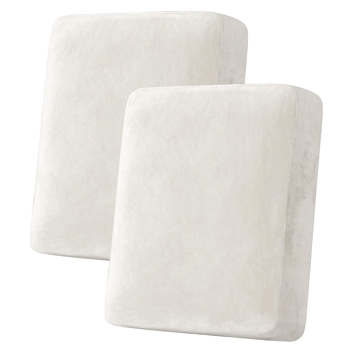 H.VERSAILTEX Velvet Stretch Couch Cushion Cover Plush Cushion Slipcover for Chair Loveseat Sofa Cushion Furniture Protector Seat Cushion Sofa Cover (2 Piece Large Sofa Cushion Covers, Ivory)