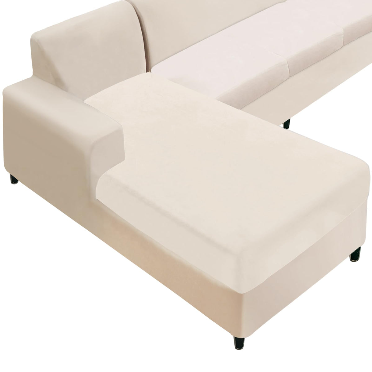 NAISI Sectional Couch Cover 4 Pieces Velvet Separate Couch Cushion Covers L Shape Soft Stretch Sofa Slipcovers with 2pcs Pillowcases for Left/Right Chaise Sectional Couch(3 Seater+1 Chaise,Dark Grey)