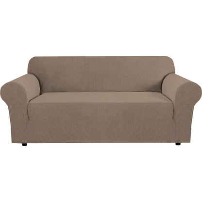 H.VERSAILTEX Stretch Sofa Covers for 3 Cushion Couch Covers Sofa Slipcovers for Living Room Feature Thick Checked Jacquard Fabric with Elastic Bottom, Sofa Large - Sand