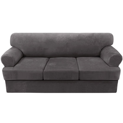 H.VERSAILTEX Sofa Cover 4 Piece T Cushion Sofa Slipcovers Couch Cover Furniture Protector Stretch T Cushion Sofa Covers for 3 Cushion Couch with 3 Individual T Cushion Covers, Ivory