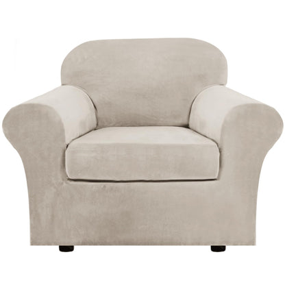 H.VERSAILTEX Modern Velvet Plush 4 Piece High Stretch Sofa Slipcover Furniture Protector Form Fit Luxury Thick Sofa Cover for 3 Cushion Couch, Machine Washable Width Up to 90 Inch(Sofa,Ivory)