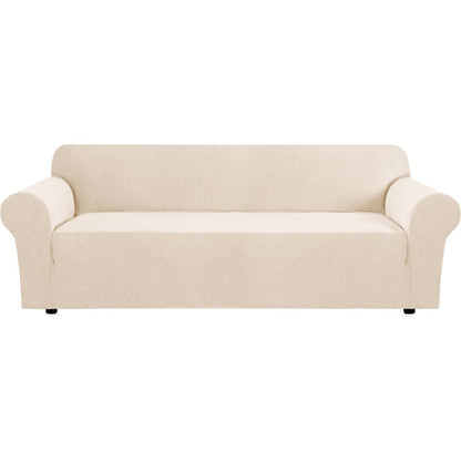 H.VERSAILTEX Stretch Sofa Covers for 3 Cushion Couch Covers Sofa Slipcovers for Living Room Feature Thick Checked Jacquard Fabric with Elastic Bottom, Sofa Large - Sand