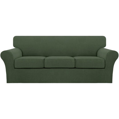 Turquoize 4 Piece Couch Cover Sofa Covers for 3 Cushion Couch Sofa Slipcovers Washable Sofa Cover for Dogs with Individual Couch Cushion Covers Feature Jacquard Fabric(3 Cushion Sofa, Biscotti Beige)