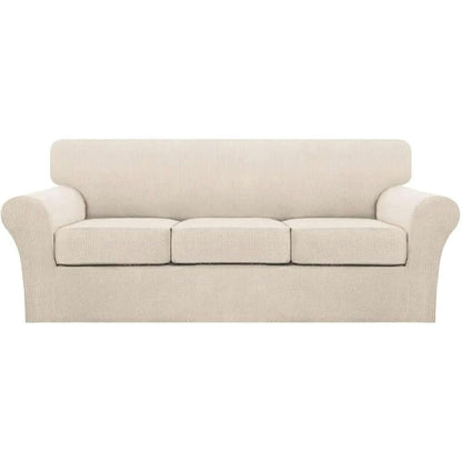 Turquoize 4 Piece Couch Cover Sofa Covers for 3 Cushion Couch Sofa Slipcovers Washable Sofa Cover for Dogs with Individual Couch Cushion Covers Feature Jacquard Fabric(3 Cushion Sofa, Biscotti Beige)
