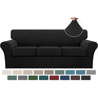 Turquoize 4 Piece Couch Cover Sofa Covers for 3 Cushion Couch Sofa Slipcovers Washable Sofa Cover for Dogs with Individual Couch Cushion Covers Feature Jacquard Fabric(3 Cushion Sofa, Biscotti Beige)