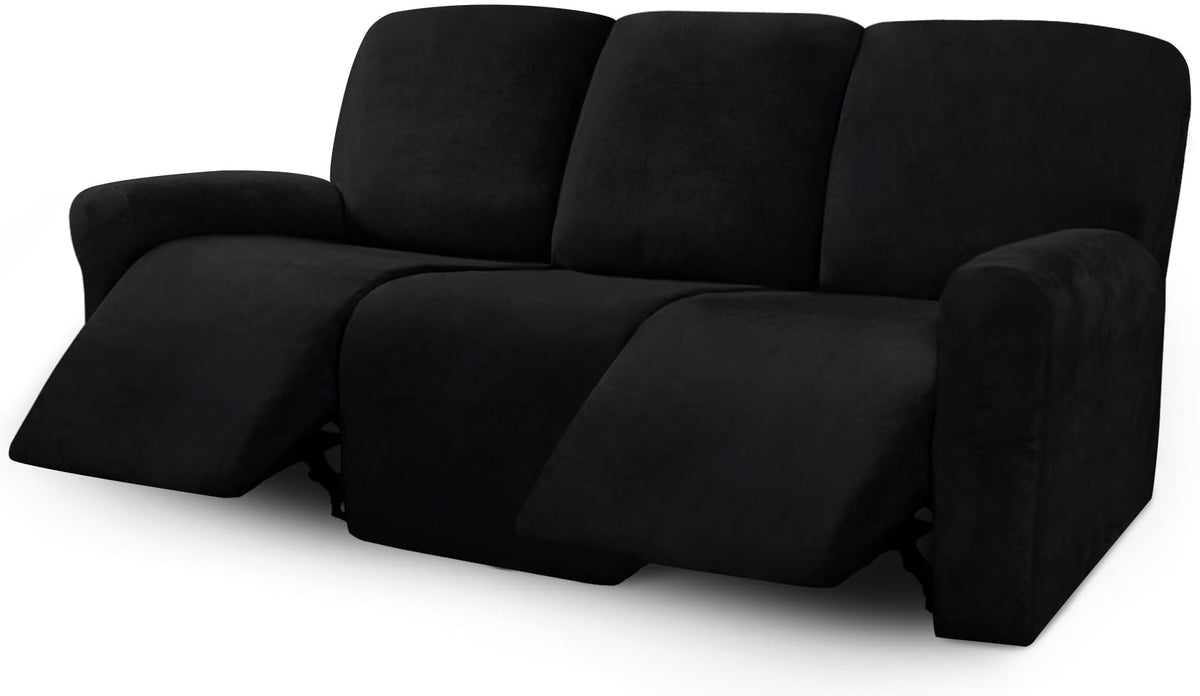ULTICOR Velvet 8-Pieces Recliner Sofa Covers Stretch Reclining Couch Covers for 3 Cushion Reclining Sofa Slipcovers Furniture Covers Thick Soft Washable (3 Seater Recliner Cover, Dark Gray)