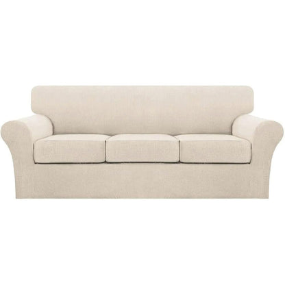 Turquoize 4 Piece Couch Cover Sofa Covers for 3 Cushion Couch Sofa Slipcovers Washable Sofa Cover for Dogs with Individual Couch Cushion Covers Feature Jacquard Fabric(3 Cushion Sofa, Biscotti Beige)