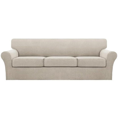 Turquoize 4 Piece Couch Cover Sofa Covers for 3 Cushion Couch Sofa Slipcovers Washable Sofa Cover for Dogs with Individual Couch Cushion Covers Feature Jacquard Fabric(3 Cushion Sofa, Biscotti Beige)