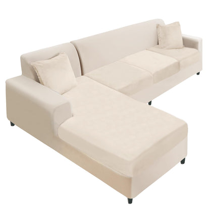 NAISI Sectional Couch Cover 4 Pieces Velvet Separate Couch Cushion Covers L Shape Soft Stretch Sofa Slipcovers with 2pcs Pillowcases for Left/Right Chaise Sectional Couch(3 Seater+1 Chaise,Dark Grey)