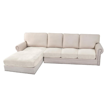 H.VERSAILTEX Velvet Stretch Couch Cushion Cover Plush Cushion Slipcover for Chair Loveseat Sofa Cushion Furniture Protector Seat Cushion Sofa Cover (3 Piece Sofa Cushion Covers, Ivory)