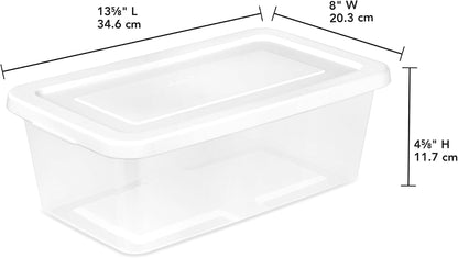 Sterilite Storage Boxes, Stackable Clear Plastic Bins, 6 Quart, 12-Pack