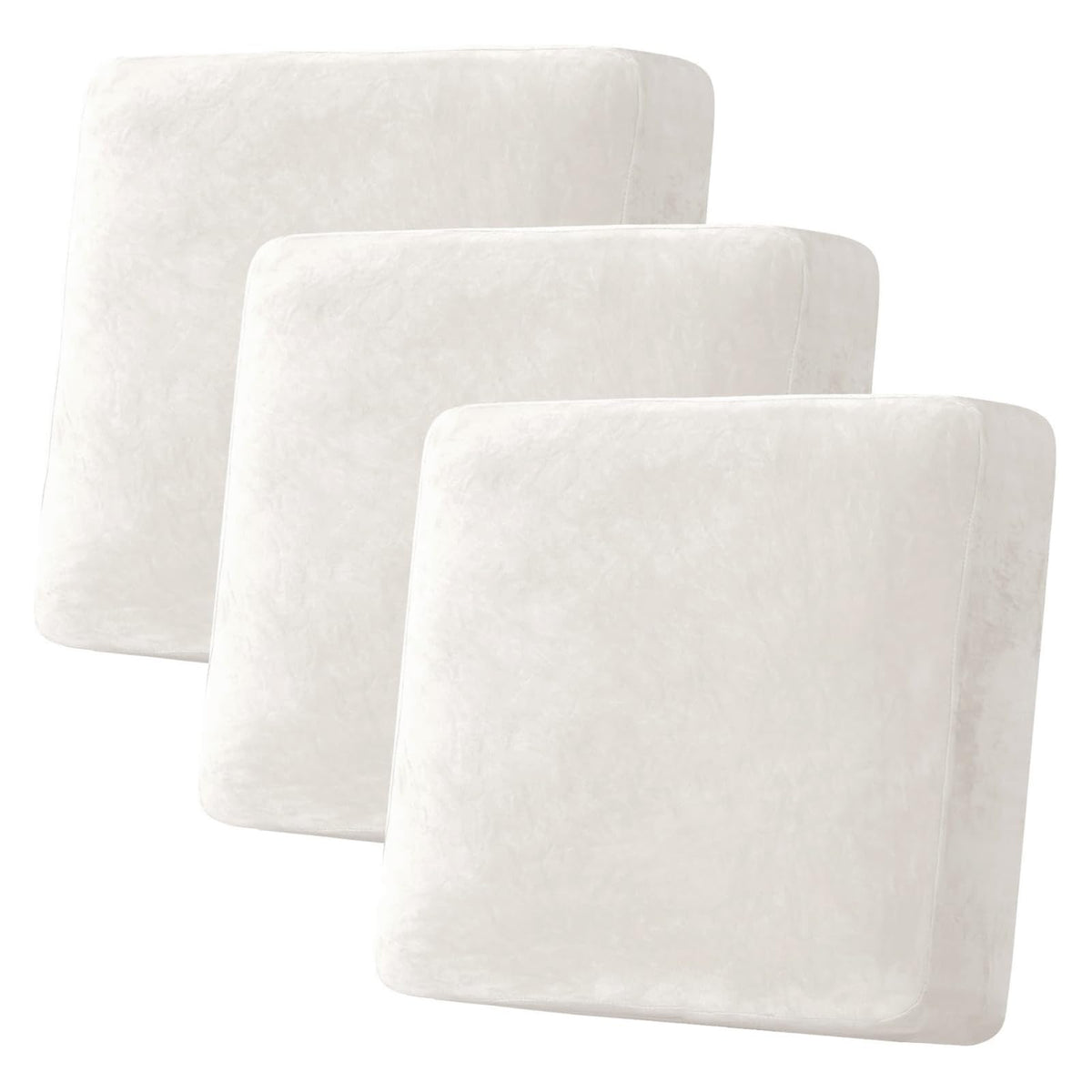 H.VERSAILTEX Velvet Stretch Couch Cushion Cover Plush Cushion Slipcover for Chair Loveseat Sofa Cushion Furniture Protector Seat Cushion Sofa Cover (3 Piece Sofa Cushion Covers, Ivory)