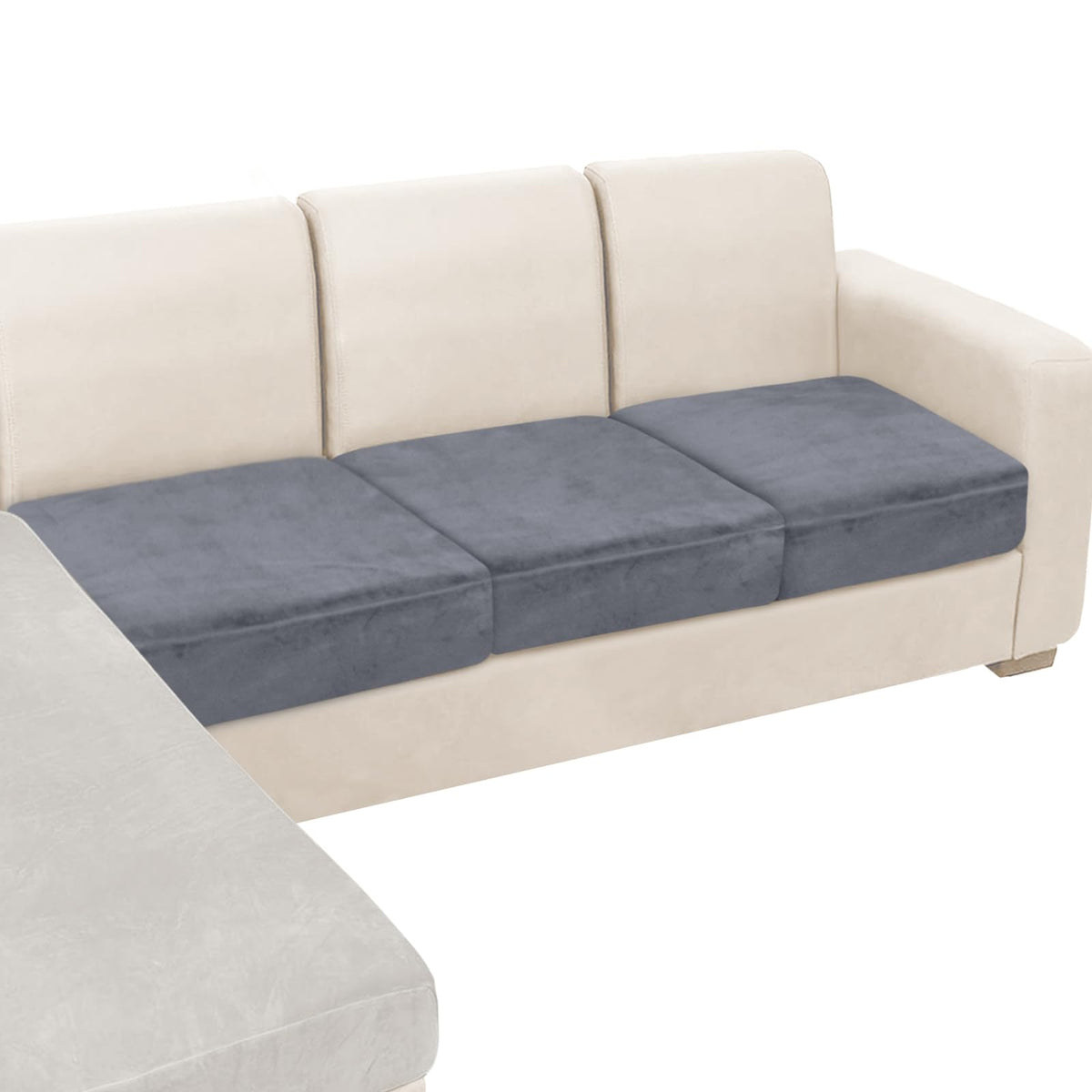 NAISI Sectional Couch Cover 4 Pieces Velvet Separate Couch Cushion Covers L Shape Soft Stretch Sofa Slipcovers with 2pcs Pillowcases for Left/Right Chaise Sectional Couch(3 Seater+1 Chaise,Dark Grey)