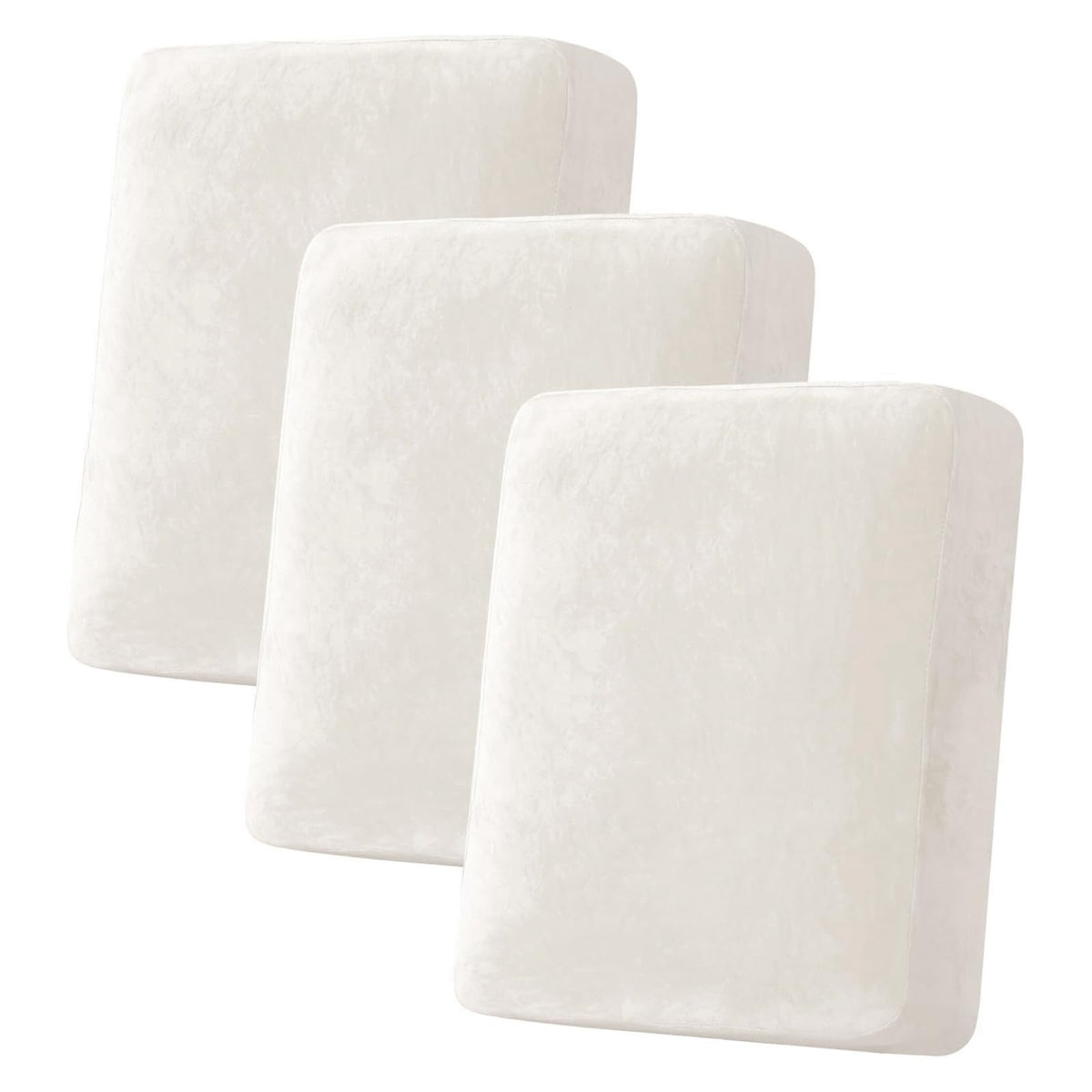 H.VERSAILTEX Velvet Stretch Couch Cushion Cover Plush Cushion Slipcover for Chair Loveseat Sofa Cushion Furniture Protector Seat Cushion Sofa Cover (3 Piece Sofa Cushion Covers, Ivory)
