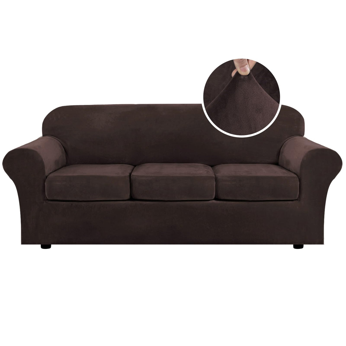 H.VERSAILTEX Modern Velvet Plush 4 Piece High Stretch Sofa Slipcover Furniture Protector Form Fit Luxury Thick Sofa Cover for 3 Cushion Couch, Machine Washable Width Up to 90 Inch(Sofa,Ivory)