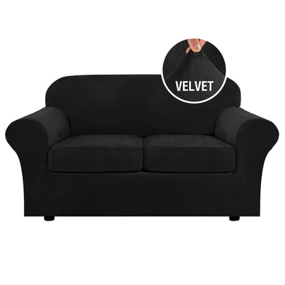 H.VERSAILTEX 4 Pieces Thick Velvet Sofa Covers Couch Covers for 3 Cushion Couch Sofa High Stretch Slipcovers Furniture Protector Form Fit Luxury Couch Cover for Dogs Width Up to 90 Inch(Sofa,Grey)
