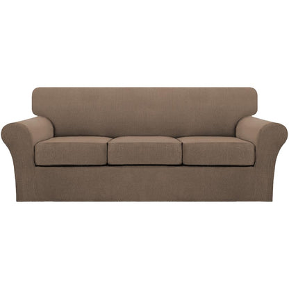 Turquoize 4 Piece Couch Cover Sofa Covers for 3 Cushion Couch Sofa Slipcovers Washable Sofa Cover for Dogs with Individual Couch Cushion Covers Feature Jacquard Fabric(3 Cushion Sofa, Biscotti Beige)